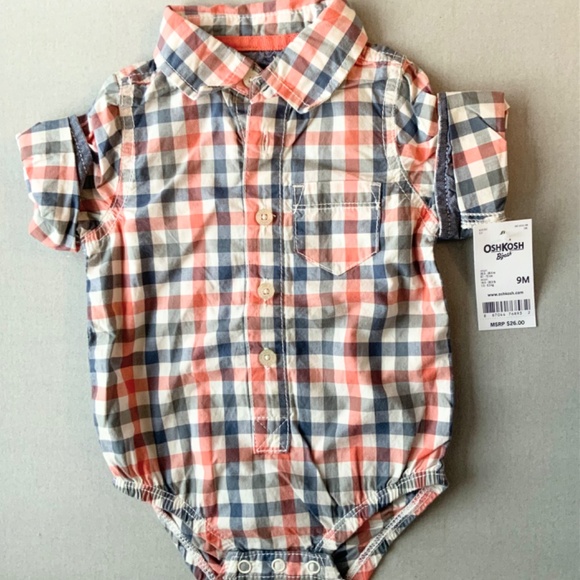 LOT OF 2 OSHKOSH B’GOSH BABY BOYS 9 Mos. ONE PIECE BODYSUITS PLAID & STRIPED NWT - Picture 2 of 7
